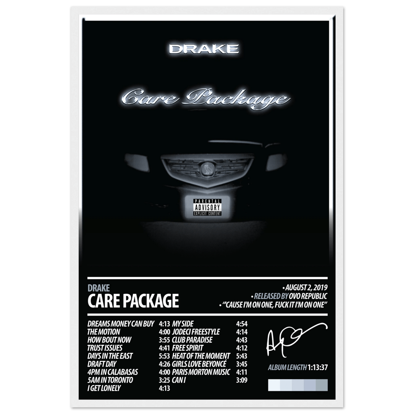 DRAKE Album Poster | Care Package - HYUU Art