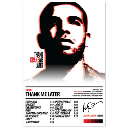 DRAKE Album Poster | Thank Me Later - HYUU Art