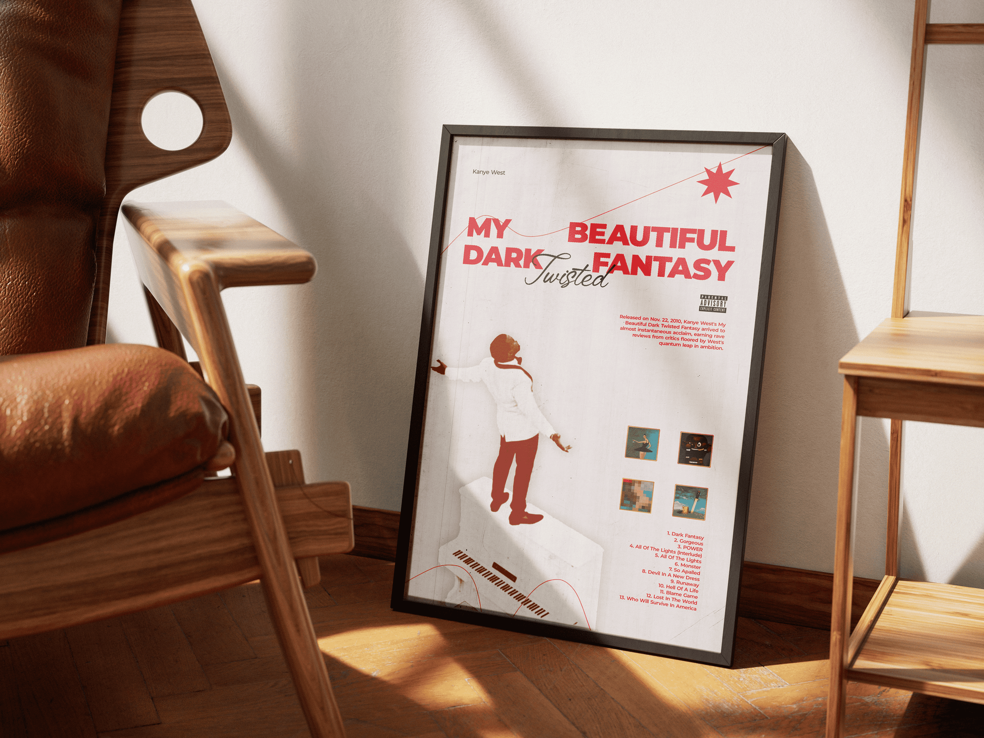 KANYE WEST Album Poster | My Beautiful Dark Twisted Fantasy V2 - ChordPrints