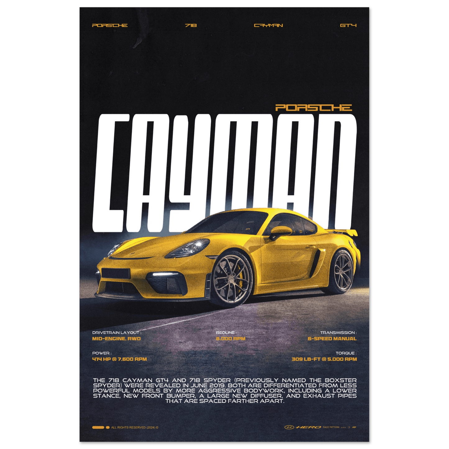 PORSCHE CAYMAN GT4 718 POSTER - HYUU Art