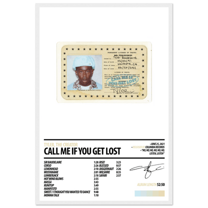 TYLER, THE CREATOR Album Poster | CALL ME IF YOU GET LOST - HYUU Art