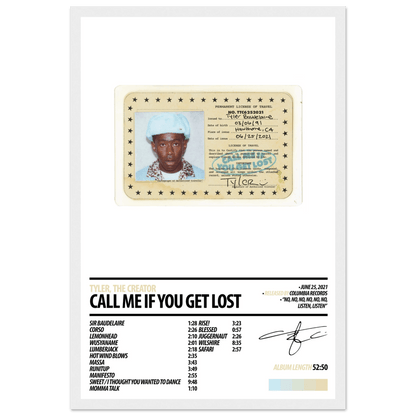 TYLER, THE CREATOR Album Poster | CALL ME IF YOU GET LOST - HYUU Art