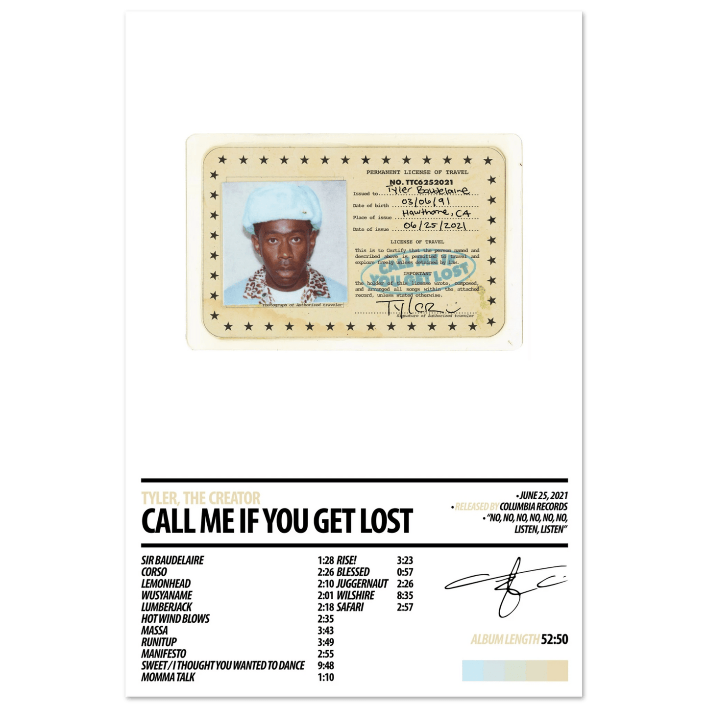 TYLER, THE CREATOR Album Poster | CALL ME IF YOU GET LOST - HYUU Art