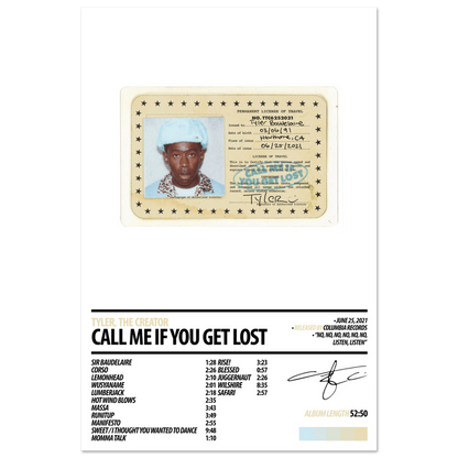TYLER, THE CREATOR Album Poster | CALL ME IF YOU GET LOST - HYUU Art